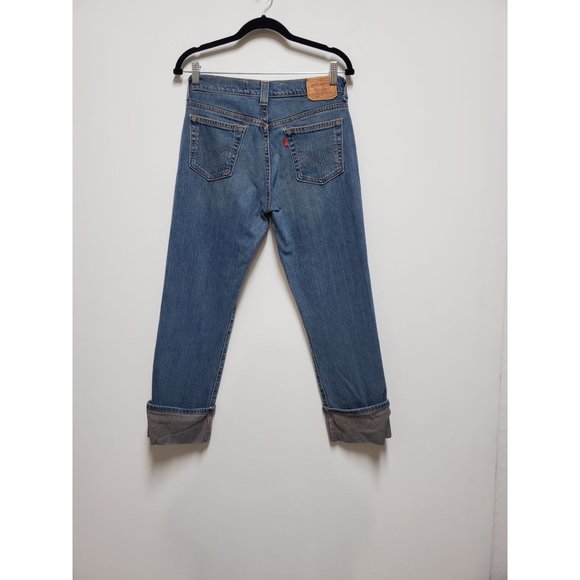 Levis 505 Jeans Womens Nouveau Low Straight Cuffed Blue Denim Size 4 - Picture 3 of 4